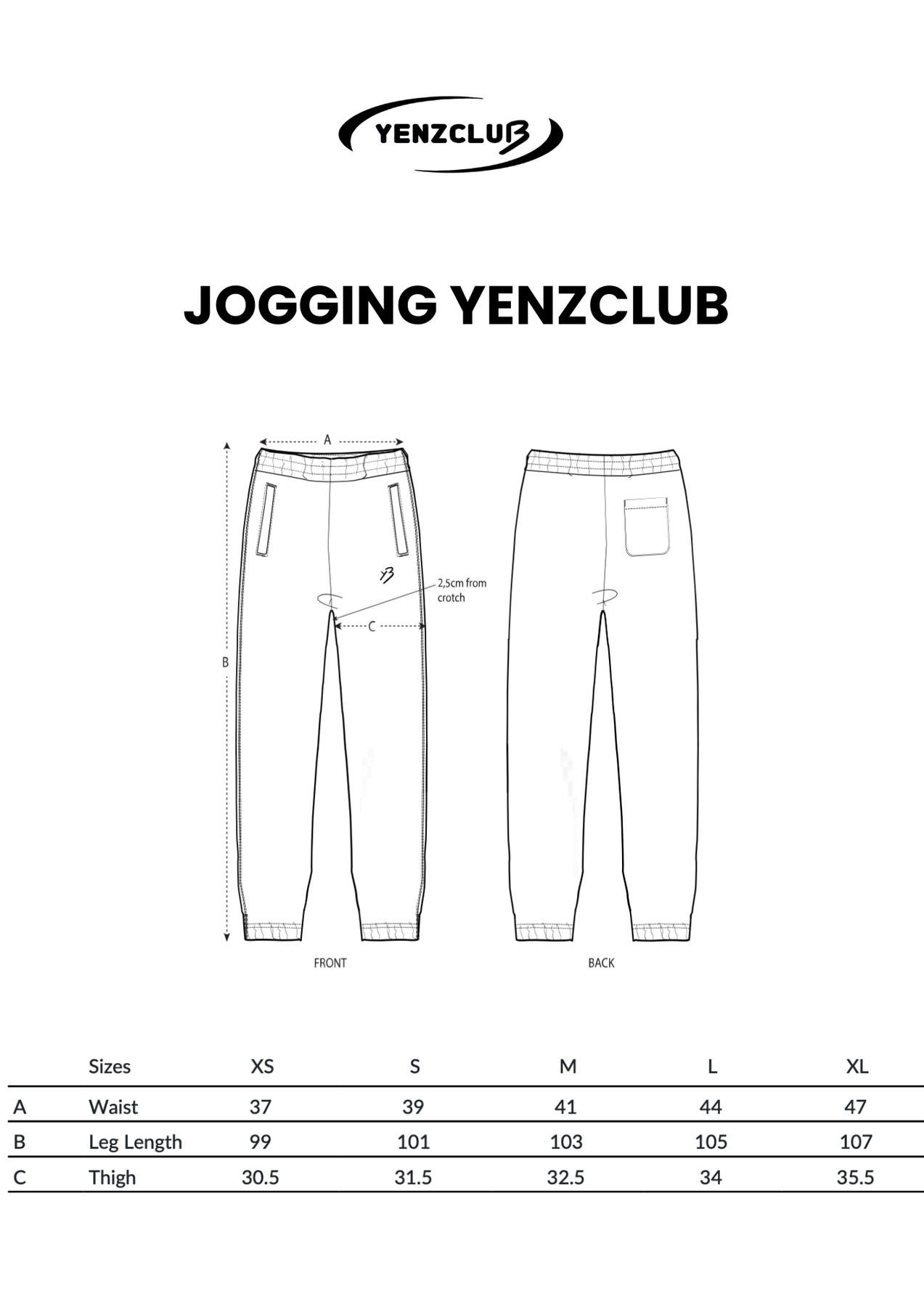 Guide des tailles jogging Yenzclub
